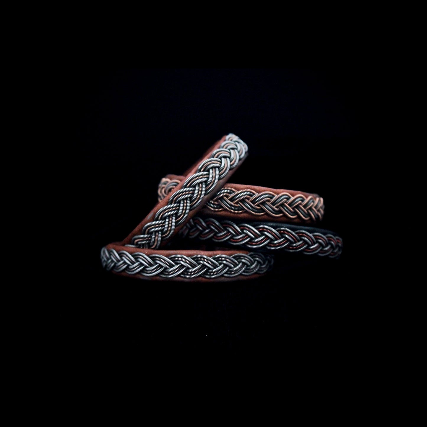 Sámi reindeer leather bracelet with braided pewter thread – Antique Anna Copper