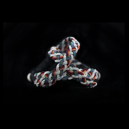 Sámi reindeer leather bracelet with braided pewter thread – Earthy Pride no leather backing