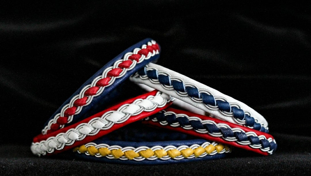 Sámi reindeer leather bracelet with braided pewter thread –