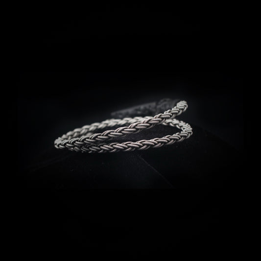 Sámi reindeer leather bracelet with braided pewter thread – Antiqued Vidar Wrap