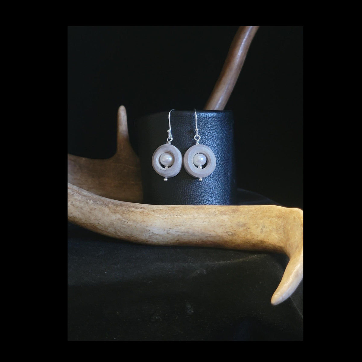 Sami reindeer antler earrings pearl sterling silver Lova