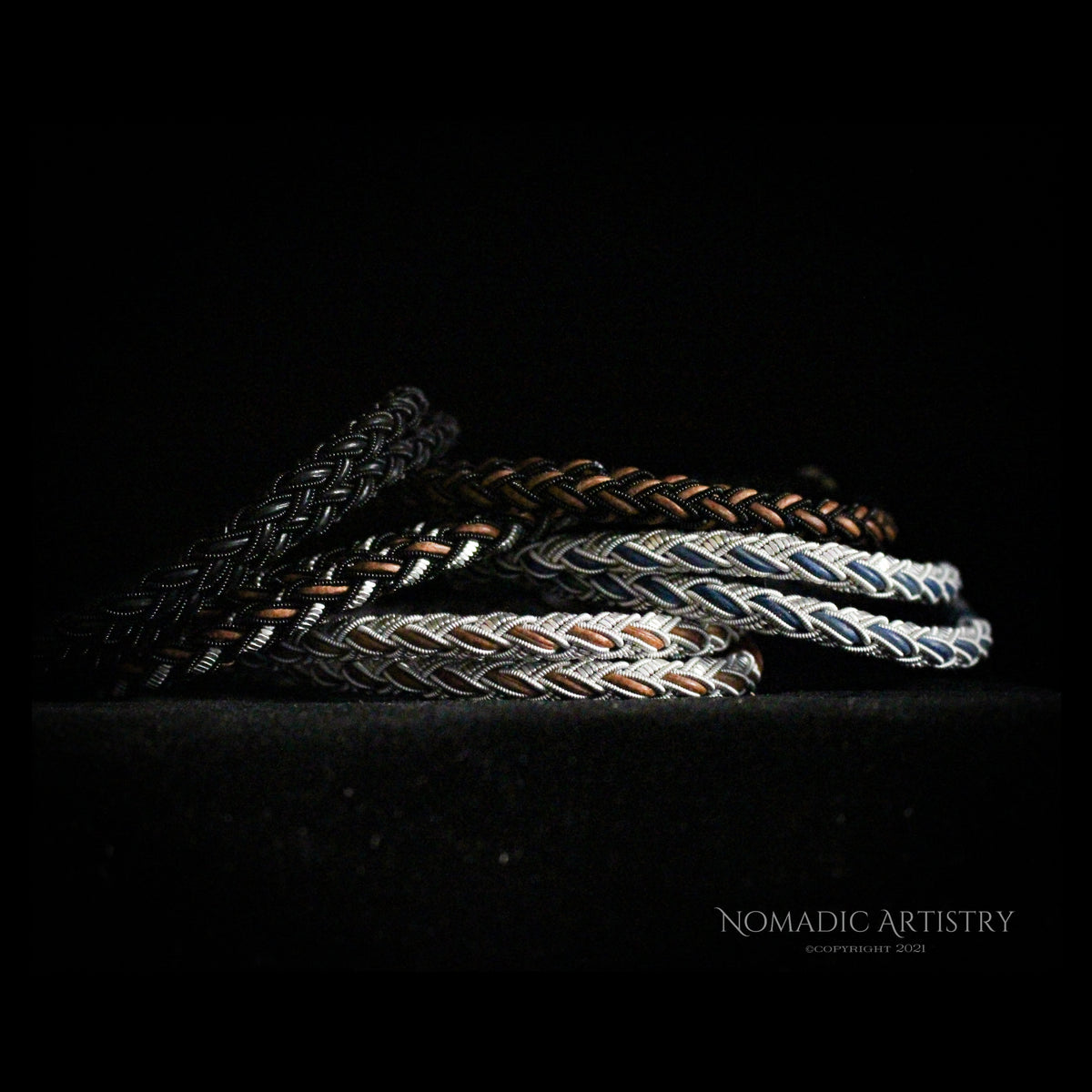 Sámi reindeer leather bracelet with braided pewter thread –Marit