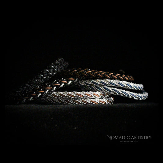 Sámi reindeer leather bracelet with braided pewter thread –Marit